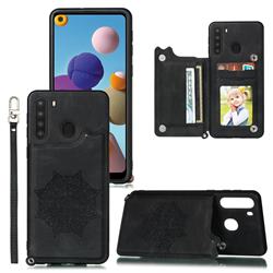 Luxury Mandala Multi-function Magnetic Card Slots Stand Leather Back Cover for Samsung Galaxy A21 - Black