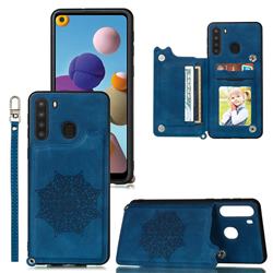 Luxury Mandala Multi-function Magnetic Card Slots Stand Leather Back Cover for Samsung Galaxy A21 - Blue