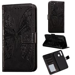 Intricate Embossing Vivid Butterfly Leather Wallet Case for Samsung Galaxy A21 - Black