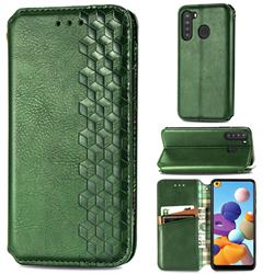 Ultra Slim Fashion Business Card Magnetic Automatic Suction Leather Flip Cover for Samsung Galaxy A21 - Green