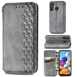 Ultra Slim Fashion Business Card Magnetic Automatic Suction Leather Flip Cover for Samsung Galaxy A21 - Grey