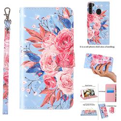 Rose Flower 3D Painted Leather Wallet Case for Samsung Galaxy A21
