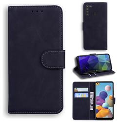 Retro Classic Skin Feel Leather Wallet Phone Case for Samsung Galaxy A21 - Black
