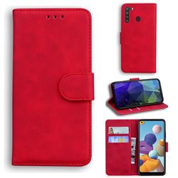 Retro Classic Skin Feel Leather Wallet Phone Case for Samsung Galaxy A21 - Red