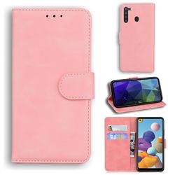 Retro Classic Skin Feel Leather Wallet Phone Case for Samsung Galaxy A21 - Pink