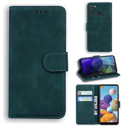 Retro Classic Skin Feel Leather Wallet Phone Case for Samsung Galaxy A21 - Green