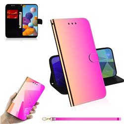 Shining Mirror Like Surface Leather Wallet Case for Samsung Galaxy A21 - Rainbow Gradient