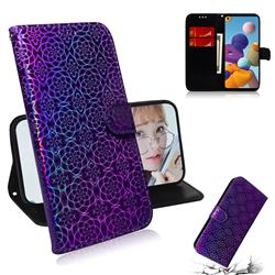 Laser Circle Shining Leather Wallet Phone Case for Samsung Galaxy A21 - Purple