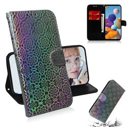 Laser Circle Shining Leather Wallet Phone Case for Samsung Galaxy A21 - Silver