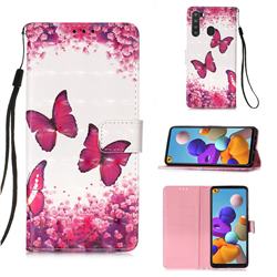 Rose Butterfly 3D Painted Leather Wallet Case for Samsung Galaxy A21