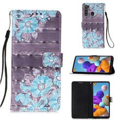 Blue Flower 3D Painted Leather Wallet Case for Samsung Galaxy A21
