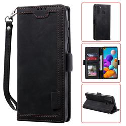 Luxury Retro Stitching Leather Wallet Phone Case for Samsung Galaxy A21 - Black