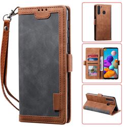 Luxury Retro Stitching Leather Wallet Phone Case for Samsung Galaxy A21 - Gray