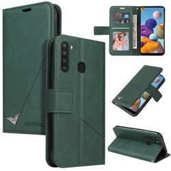 GQ.UTROBE Right Angle Silver Pendant Leather Wallet Phone Case for Samsung Galaxy A21 - Green