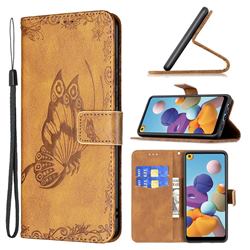 Binfen Color Imprint Vivid Butterfly Leather Wallet Case for Samsung Galaxy A21 - Brown