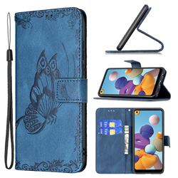 Binfen Color Imprint Vivid Butterfly Leather Wallet Case for Samsung Galaxy A21 - Blue