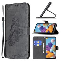Binfen Color Imprint Vivid Butterfly Leather Wallet Case for Samsung Galaxy A21 - Black