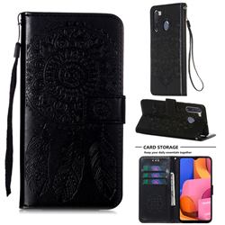 Embossing Dream Catcher Mandala Flower Leather Wallet Case for Samsung Galaxy A21 - Black