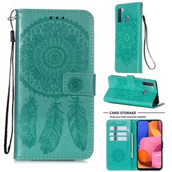 Embossing Dream Catcher Mandala Flower Leather Wallet Case for Samsung Galaxy A21 - Green