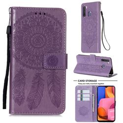 Embossing Dream Catcher Mandala Flower Leather Wallet Case for Samsung Galaxy A21 - Purple