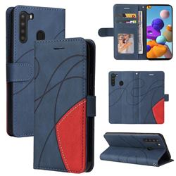 Luxury Two-color Stitching Leather Wallet Case Cover for Samsung Galaxy A21 - Blue