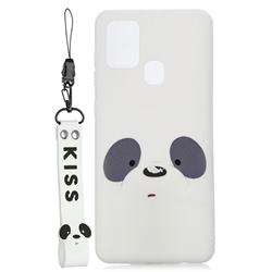 White Feather Panda Soft Kiss Candy Hand Strap Silicone Case for Samsung Galaxy A21s
