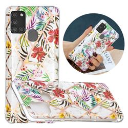 Tropical Rainforest Flower Painted Marble Electroplating Protective Case for Samsung Galaxy A21s