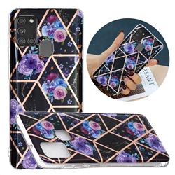 Black Flower Painted Marble Electroplating Protective Case for Samsung Galaxy A21s