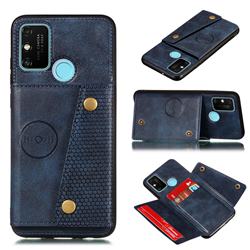 Retro Multifunction Card Slots Stand Leather Coated Phone Back Cover for Samsung Galaxy A21s - Blue