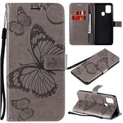 Embossing 3D Butterfly Leather Wallet Case for Samsung Galaxy A21s - Gray