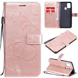 Embossing 3D Butterfly Leather Wallet Case for Samsung Galaxy A21s - Rose Gold