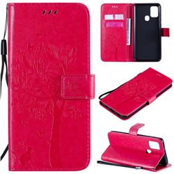 Embossing Butterfly Tree Leather Wallet Case for Samsung Galaxy A21s - Rose
