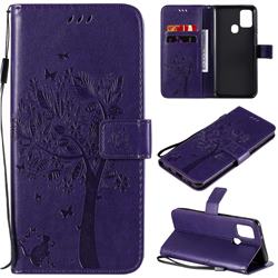 Embossing Butterfly Tree Leather Wallet Case for Samsung Galaxy A21s - Purple