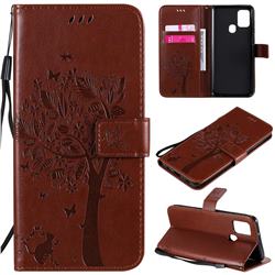 Embossing Butterfly Tree Leather Wallet Case for Samsung Galaxy A21s - Coffee