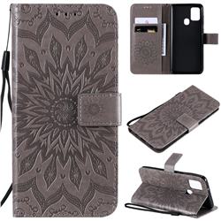Embossing Sunflower Leather Wallet Case for Samsung Galaxy A21s - Gray