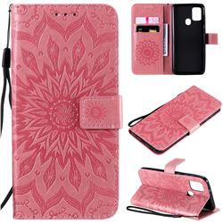 Embossing Sunflower Leather Wallet Case for Samsung Galaxy A21s - Pink