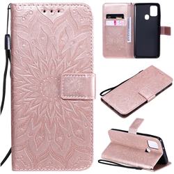 Embossing Sunflower Leather Wallet Case for Samsung Galaxy A21s - Rose Gold