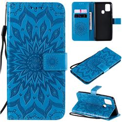Embossing Sunflower Leather Wallet Case for Samsung Galaxy A21s - Blue