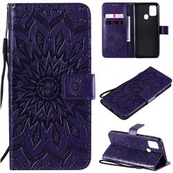 Embossing Sunflower Leather Wallet Case for Samsung Galaxy A21s - Purple