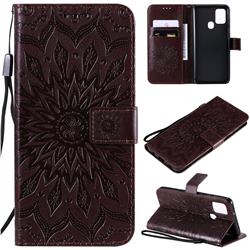 Embossing Sunflower Leather Wallet Case for Samsung Galaxy A21s - Brown