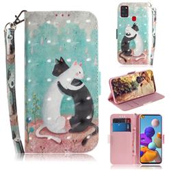Black and White Cat 3D Painted Leather Wallet Phone Case for Samsung Galaxy A21s