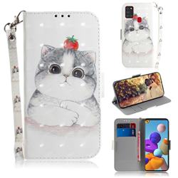 Cute Tomato Cat 3D Painted Leather Wallet Phone Case for Samsung Galaxy A21s