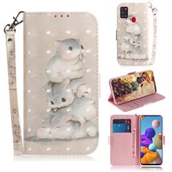 Three Squirrels 3D Painted Leather Wallet Phone Case for Samsung Galaxy A21s