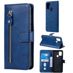 Retro Luxury Zipper Leather Phone Wallet Case for Samsung Galaxy A21s - Blue