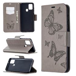 Embossing Double Butterfly Leather Wallet Case for Samsung Galaxy A21s - Gray
