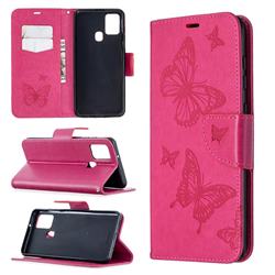Embossing Double Butterfly Leather Wallet Case for Samsung Galaxy A21s - Red