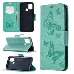 Embossing Double Butterfly Leather Wallet Case for Samsung Galaxy A21s - Green