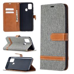 Jeans Cowboy Denim Leather Wallet Case for Samsung Galaxy A21s - Gray