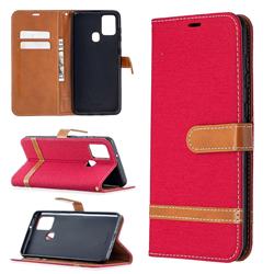 Jeans Cowboy Denim Leather Wallet Case for Samsung Galaxy A21s - Red