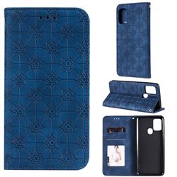 Intricate Embossing Four Leaf Clover Leather Wallet Case for Samsung Galaxy A21s - Dark Blue
